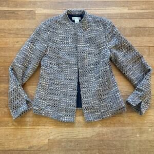 Barry Bricken wool blend black gold tweed open front jacket size 6
 b34